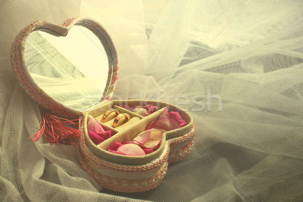two Diamond Rings and Rose Petals Stock photo © Aliftin