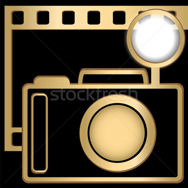 [[stock_photo]]: Caméra · slide · film · or · couleur · noir