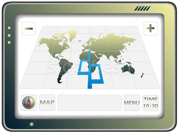 Portátil gps mapa do mundo relógio mundo arte Foto stock © Alina12