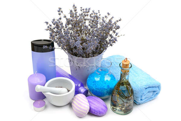 Lavanda candele sapone shampoo isolato Foto d'archivio © alinamd