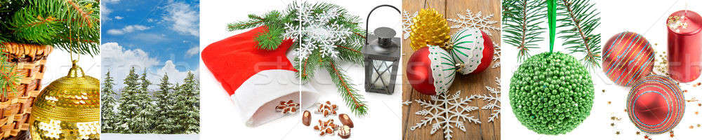 Foto stock: Natal · decorações · panorâmico · colagem · conjunto · grande