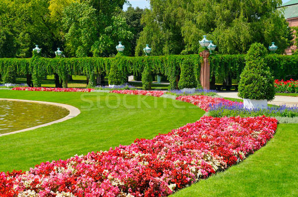 summer park with flower bed and green lawn Stock photo © alinamd