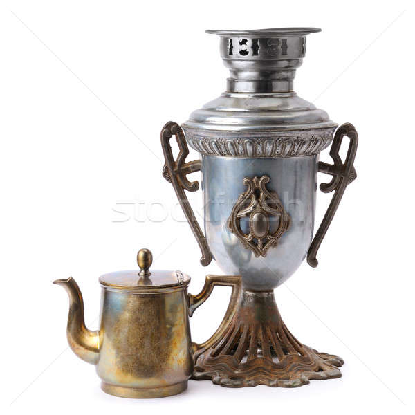 Stock photo: old samovar and teapot isolated on white background