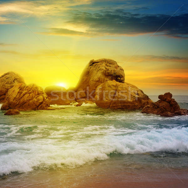 sea landscape with rocky island and the sunrise Stock photo © alinamd