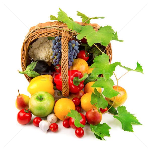 Stock photo: collection of fruits and vegetables in a wicker basket