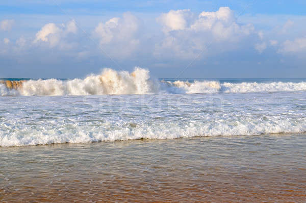 Foto stock: Océano · playa · de · arena · cielo · azul · nubes · sol · naturaleza