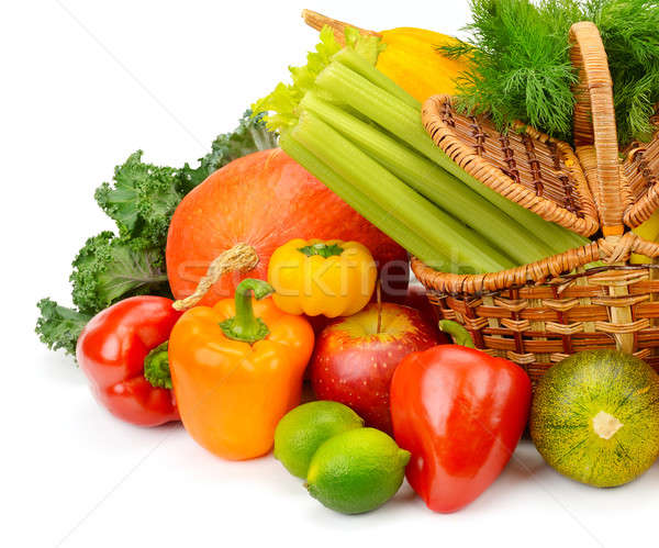 vegetables and fruits in a basket isolated on white background Stock photo © alinamd