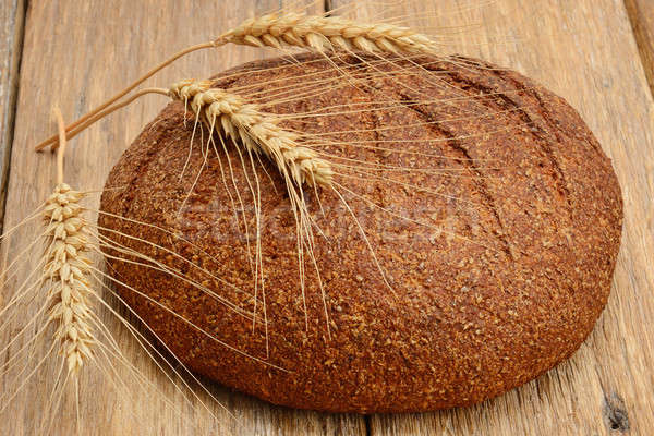 ストックフォト: パン · 小麦 · 耳 · 木製のテーブル · 背景 · グループ