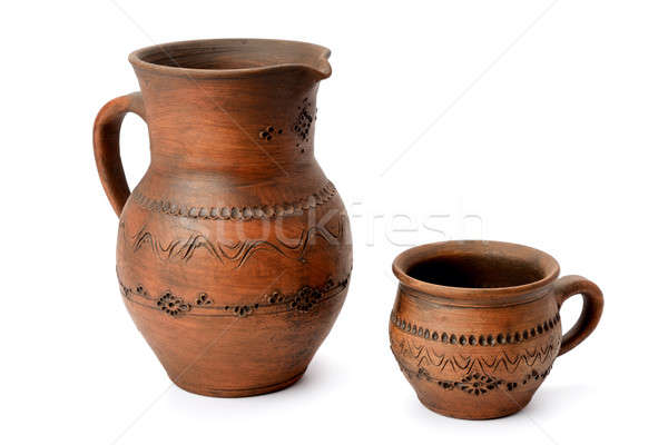 clay jug and mug isolated on white background Stock photo © alinamd