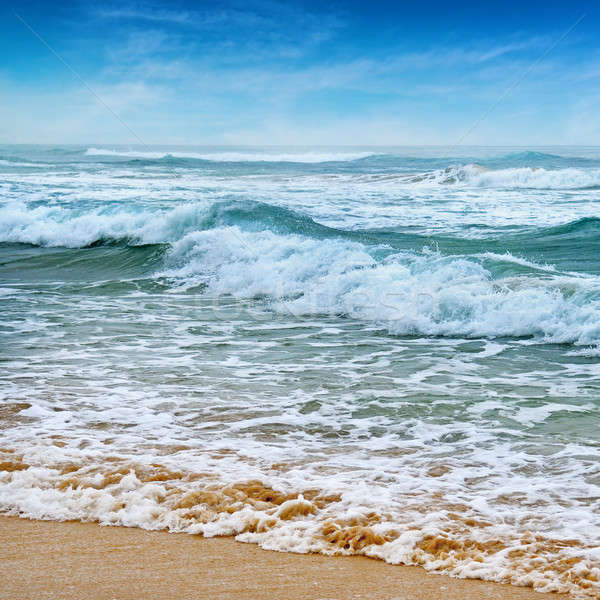 Paesaggio marino sabbia spiaggia cielo blu nubi sfondo Foto d'archivio © alinamd