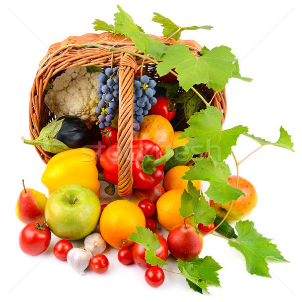 vegetables and fruits in a basket isolated on white background Stock photo © alinamd