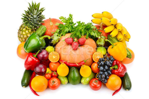 Foto stock: Frutas · hortalizas · aislado · blanco · frutas · fondo