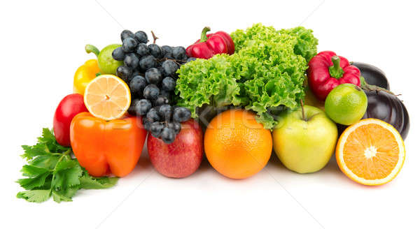 Szett különböző gyümölcsök zöldségek izolált fehér Stock fotó © alinamd