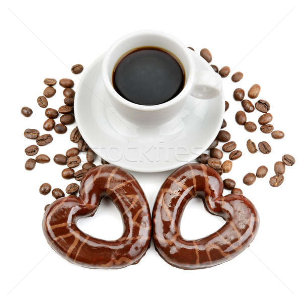 Heart-shaped cookies and a cup of coffee Stock photo © alinamd