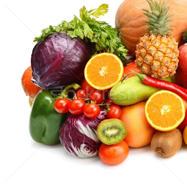 Gyümölcsök zöldségek izolált fehér háttér narancs Stock fotó © alinamd