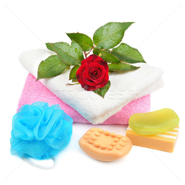 Towels, soap and sponges isolated on white background Stock photo © alinamd