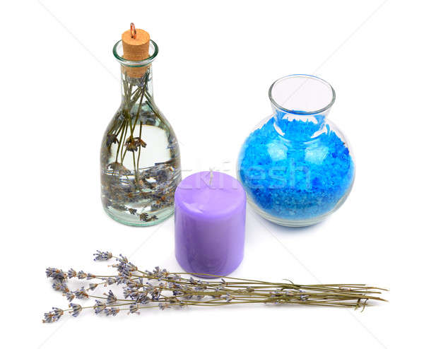 lavender water, salt and aromatic candle isolated on white backg Stock photo © alinamd