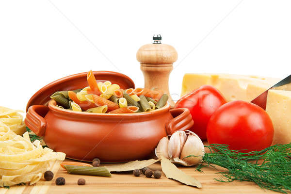 vegetables, pasta, spices and kitchen utensils Stock photo © alinamd