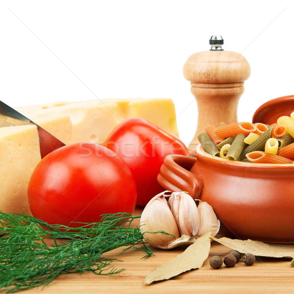 vegetables, pasta, spices and kitchen utensils Stock photo © alinamd