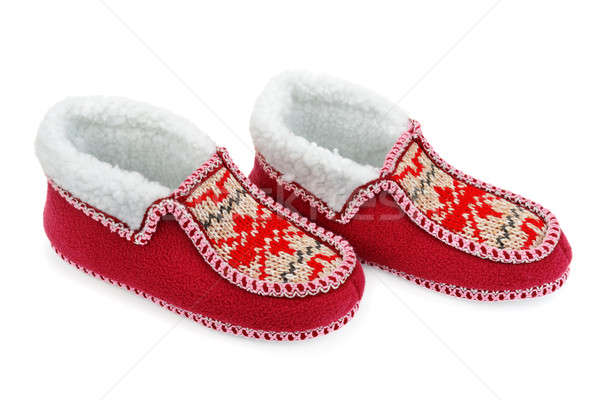 Stockfoto: Huis · slippers · geïsoleerd · witte · huis · witte · home