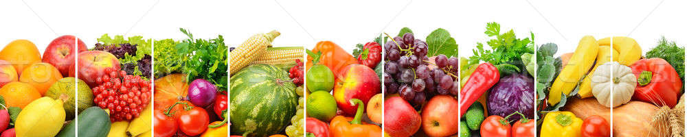 Foto stock: Coleção · fresco · frutas · legumes · isolado · branco
