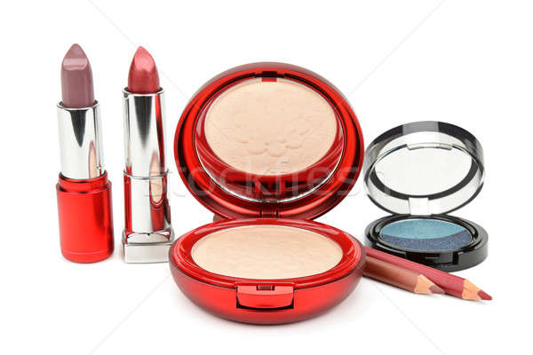 Foto stock: Conjunto · cosméticos · isolado · branco · cara · mulheres