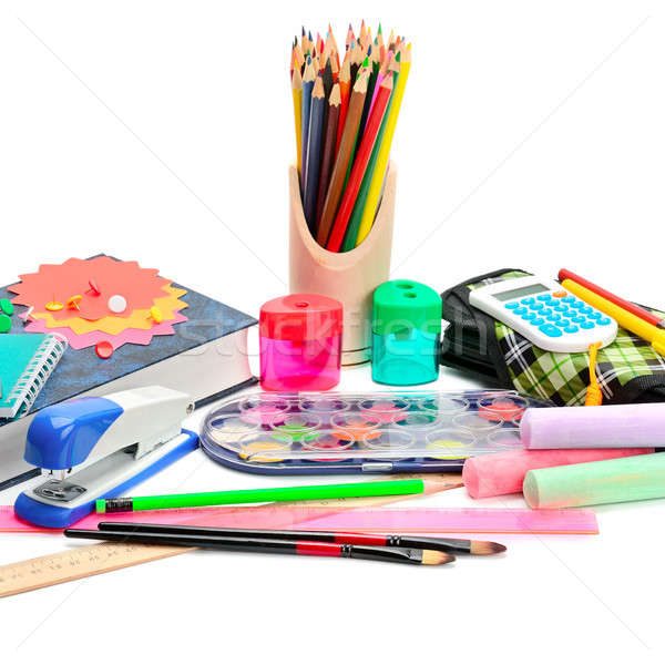 Ensemble fournitures scolaires isolé blanche pur livre [[stock_photo]] © alinamd