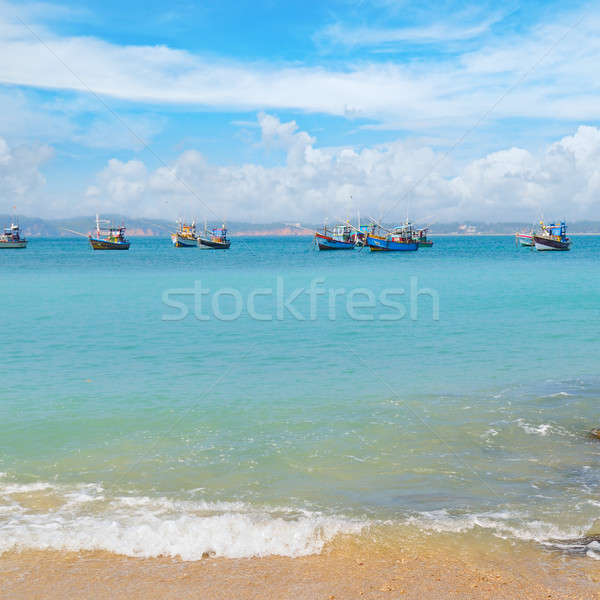 Bella paesaggio marino pesca barche acqua spiaggia Foto d'archivio © alinamd