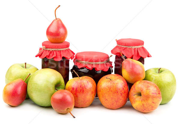  pears and apples and canned jars of jam Stock photo © alinamd