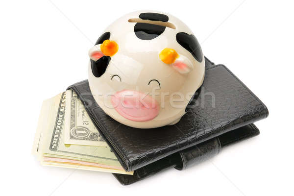 бумажник долларов Piggy Bank изолированный белый деньги Сток-фото © alinamd