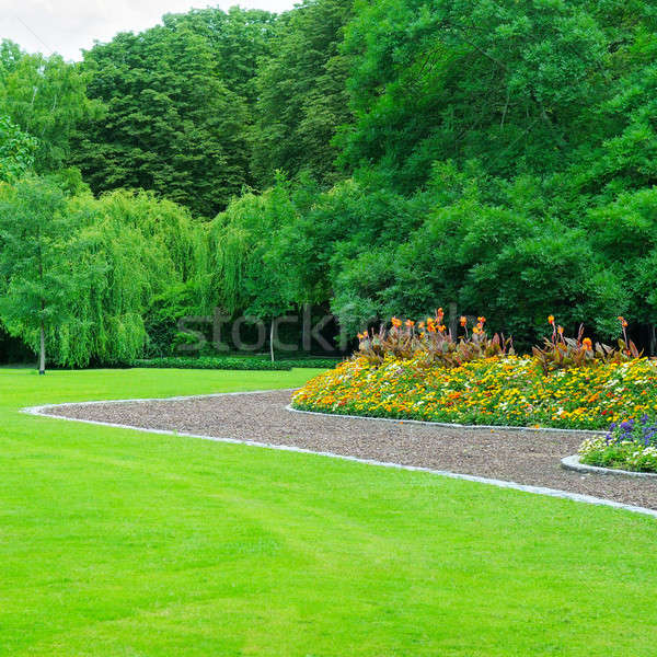 Summer garden with lawn and flower garden Stock photo © alinamd