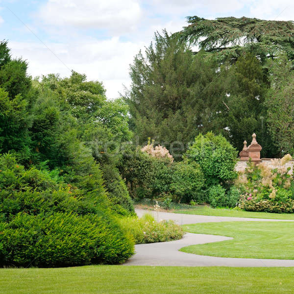 Stock photo: summer park with beautiful green lawns