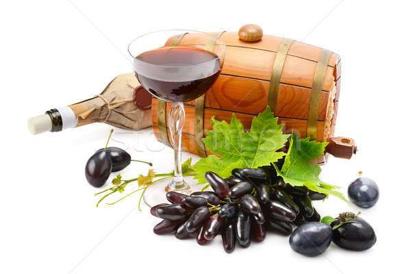 glass of wine, barrel and bottle isolated on white background Stock photo © alinamd