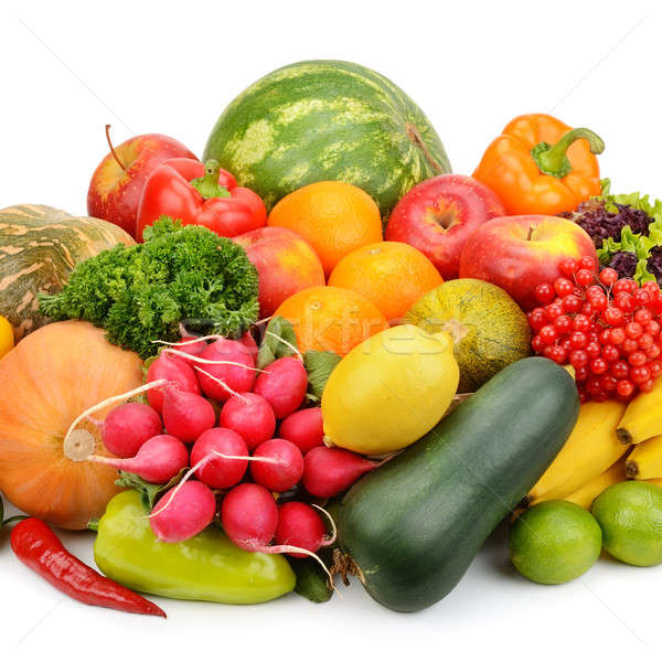 Foto stock: Frutas · legumes · isolado · branco · rosa · laranja