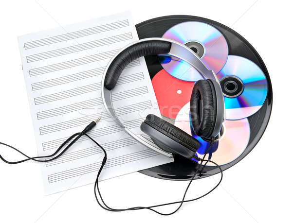 Auriculares cds vinilo registros aislado blanco Foto stock © alinamd