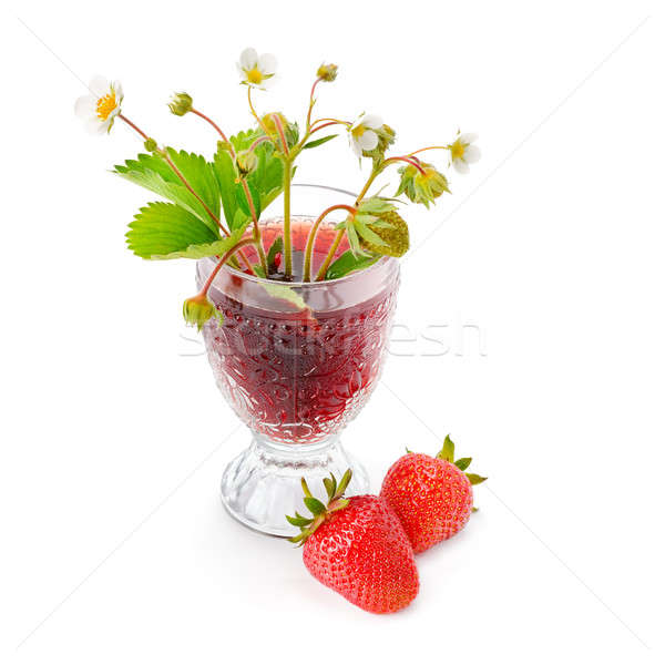 Foto stock: Fresas · fresa · jugo · vidrio · aislado · blanco