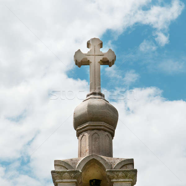 Kamień krzyż niebo miłości kościoła życia Zdjęcia stock © alinamd