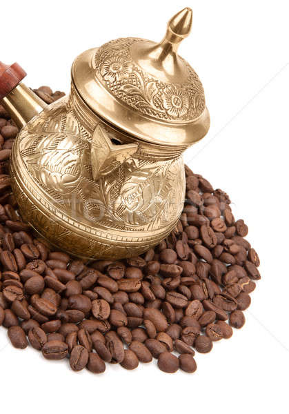 coffee pot and coffee beans isolated on white background Stock photo © alinamd