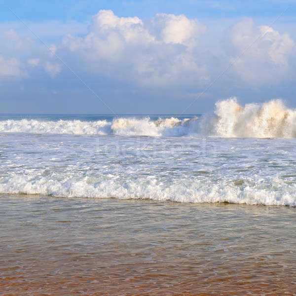 Ocean spiaggia di sabbia cielo blu tropicali alto onde Foto d'archivio © alinamd