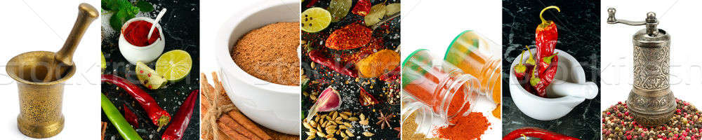 Panoramic collage from a set of spices. Stock photo © alinamd