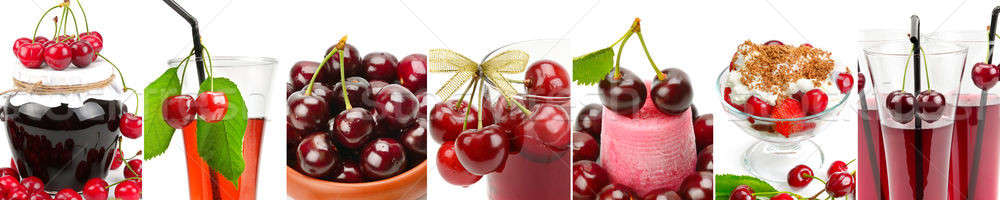 Juicy cherries,, juice and jam isolated on white background. Pan Stock photo © alinamd