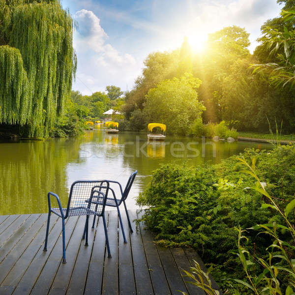 Stock foto: Plattform · neben · See · Park · Wasser · Baum