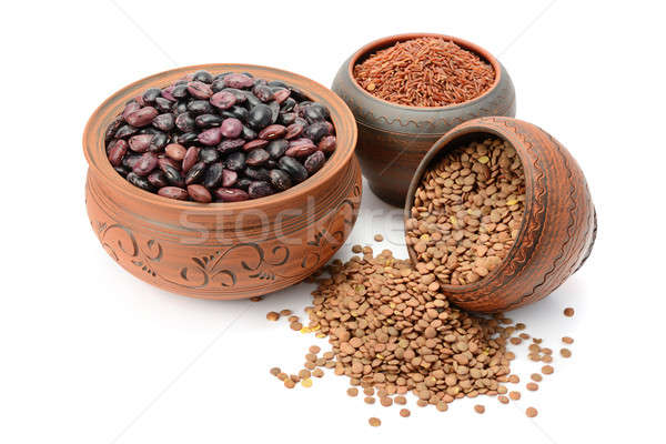 Beans, rice and lentils isolated on white background Stock photo © alinamd