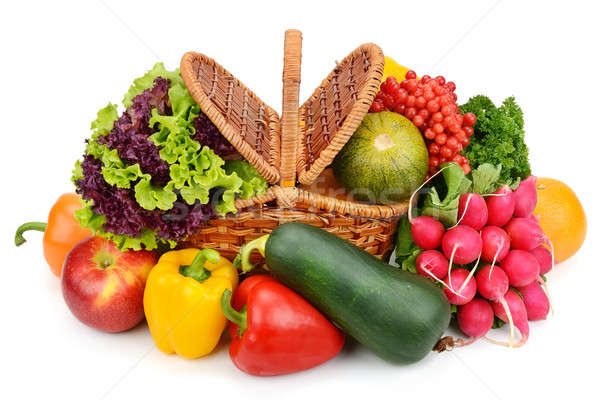 vegetables and fruits in a basket isolated on white background Stock photo © alinamd
