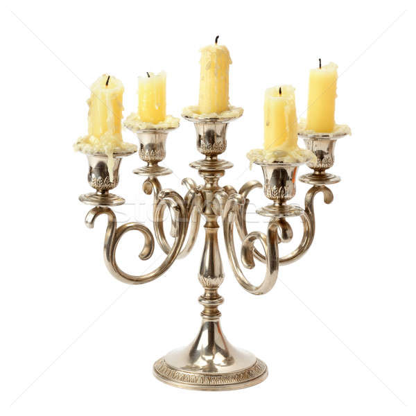 Chandelier isolé blanche bougies lumière maison Photo stock © alinamd