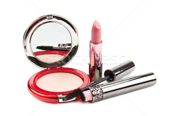 Mascara lippenstift poeder geïsoleerd witte Rood Stockfoto © alinamd
