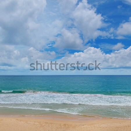 óceán homokos tengerpart kék ég víz felhők nap Stock fotó © alinamd