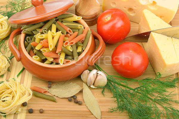 Pasta, cheese and seasonings Stock photo © alinamd
