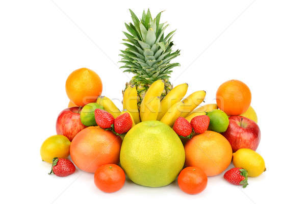 Foto stock: Frutas · establecer · aislado · blanco · fondo · naranja