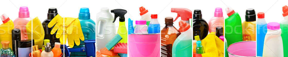 set of household chemicals, bucket and brushes for cleaning isol Stock photo © alinamd